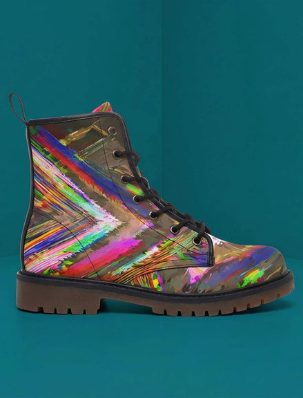 Trippy Goth Platform Combat Boots - Psychedelic Nightcore Alt-Fashion Footwear for Raves & Edgy Streetwear by Aesthetic Rebellion