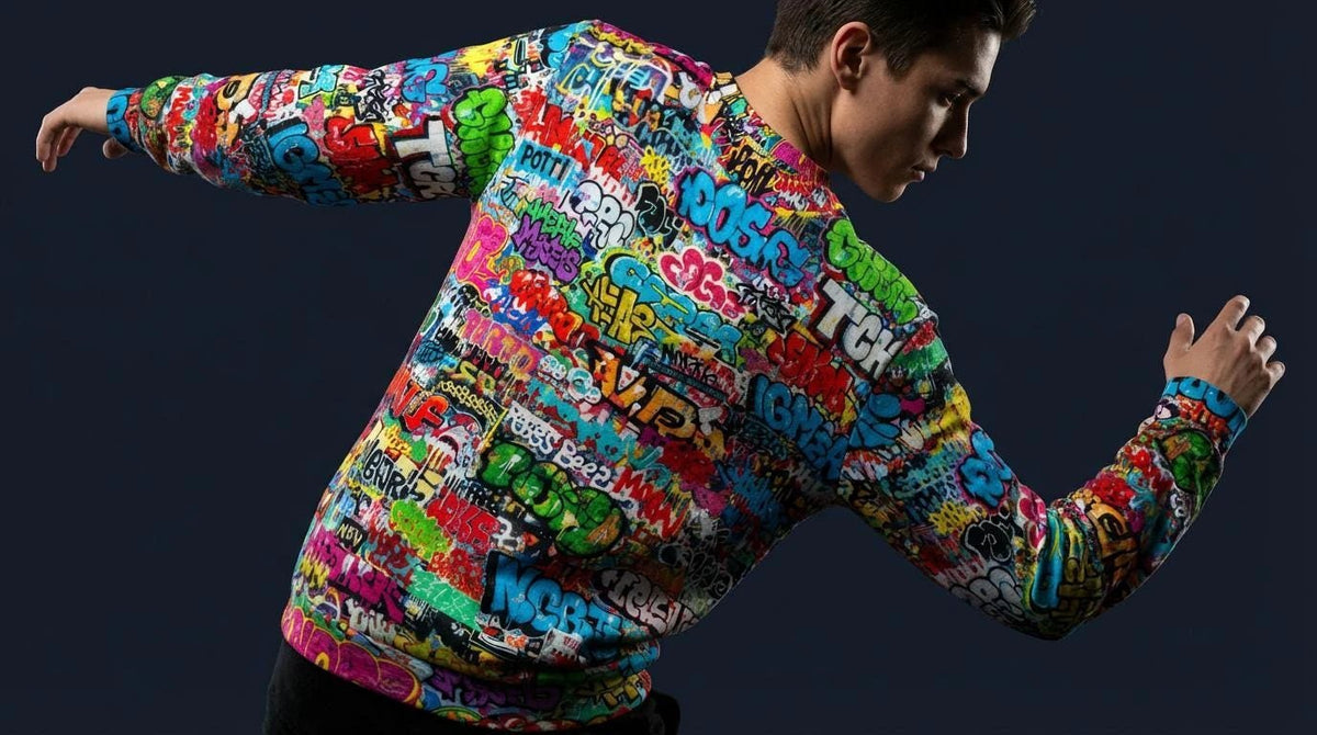 OG Graffiti Tag Sweatshirt, Vibrant All Over Print Crewneck Cotton, Unisex Streetwear Classic Top by Aesthetic Rebellion