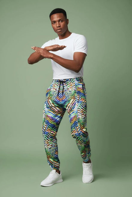 Neon Zebra Psychedelic Joggers - Elastic Waist Cotton Streetwear Pants for Festival Shuffling & Bold Style by Aesthetic Rebellion