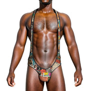 Queer Statement Bodysuit for Bold Dressers — Ticket Down South AOP Underwear, Festival Base Layer, LGBT Intimate Wear, Submissive Play Wear, Mens One-Piece
