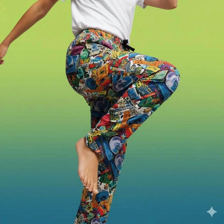 90s Mixtape Pajama Pants - Retro Music Lover Lounge Wear by Aesthetic Rebellion