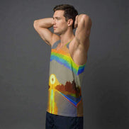 Digital Sunrise Psychedelic Tank Top - Vibrational Gradient Summer Top for Road Trips & Beach Vibes by Aesthetic Rebellion