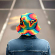 Psychedelic Summer Sun Bucket Hat - Bold Rainbow Geometric Headwear for Beach & Festivals by Aesthetic Rebellion