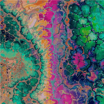 Biomorphic Cell Mosaic vector pattern by Dyles Mavis — seamless SVG of organic cellular shapes in emerald green, magenta, tangerine and navy, dense microscopy-inspired texture