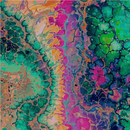 Biomorphic Cell Mosaic vector pattern by Dyles Mavis — seamless SVG of organic cellular shapes in emerald green, magenta, tangerine and navy, dense microscopy-inspired texture