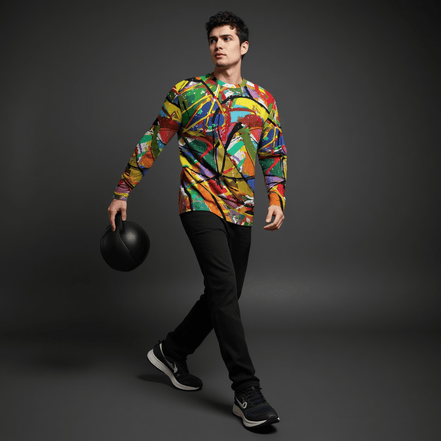 Boundless Bleeds AOP Paint Splatter Long Sleeve Tee — All-over print in vivid multicolor tones. Unisex long-sleeved t-shirt with dopamine dressing, post-internet fashion, weird girl aesthetic style. Aesthetic Rebellion.