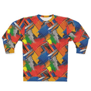 Brushstroke Riot Unisex Sweatshirt — Primary Color Paint-Dab AOP Crewneck with Art-School Energy - Aesthetic Rebellion