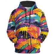 Trippy Abstract Hoodie – Neon Pink & Obsidian Rave Wear, 310GSM Cotton Pullover by Aesthetic Rebellion