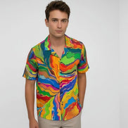 Psychedelic Swirl Camp Shirt - Vibrant Maximalist Hawaiian Shirt for Summer Festivals by Aesthetic Rebellion