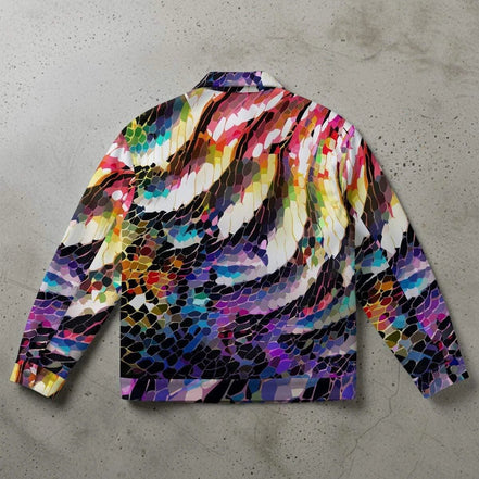 Rainbow Mosaic Shattered Glass Jacket - Primal Print Psychedelic Art Coat for Festival Headliners by Aesthetic Rebellion