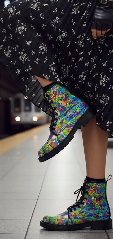 Vandals Velvet Martin Short Boots - Designer All-Over Print Combat Boots for Edgy Streetwear by Aesthetic Rebellion