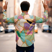 Emerald Shards Cotton Poplin Dress Shirt - Luxury Geometric Button-Down for Modern Men by Aesthetic Rebellion