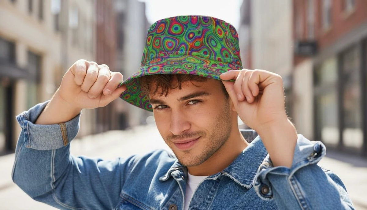 Alligator Bites Neon Geometric Bucket Hat - Edgy Psychedelic Rave Hat for Dubstep & Alt-Fashion by Aesthetic Rebellion