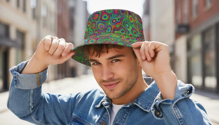 Alligator Bites Neon Geometric Bucket Hat - Edgy Psychedelic Rave Hat for Dubstep & Alt-Fashion by Aesthetic Rebellion