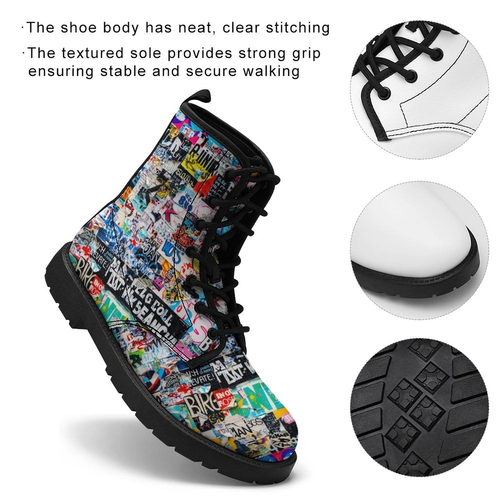 Urban Graffiti Combat Boots – All-Over Print Martin Boots – Maximalist Street Art Footwear by SALE_DESIGN-Personal Design