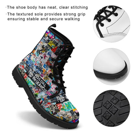 Urban Graffiti Combat Boots – All-Over Print Martin Boots – Maximalist Street Art Footwear by SALE_DESIGN-Personal Design