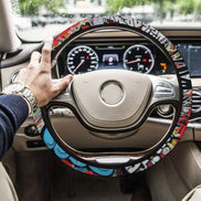 Psychedelic All-Over Print Steering Wheel Cover - Anti-Slip Maximalist Car Decor for Artistic Drivers by Aesthetic Rebellion