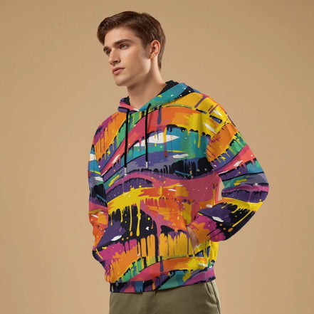 Trippy Abstract Hoodie – Neon Pink & Obsidian Rave Wear, 310GSM Cotton Pullover by Aesthetic Rebellion