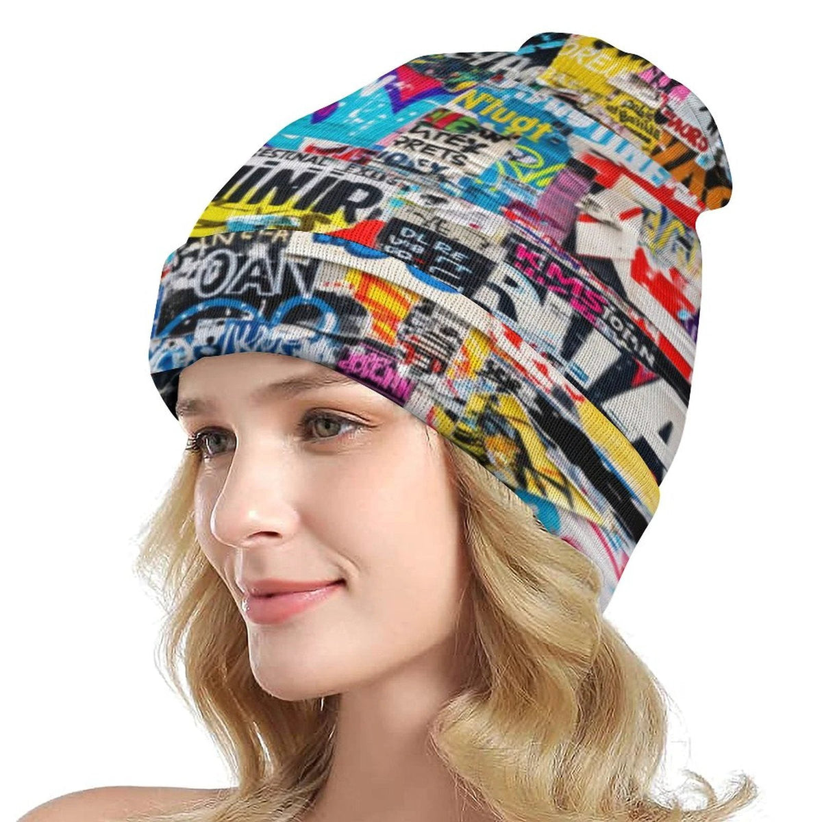 Street Swag All-Over Print Knit Beanie | Bold Abstract Art Streetwear Hat by Aesthetic Rebellion