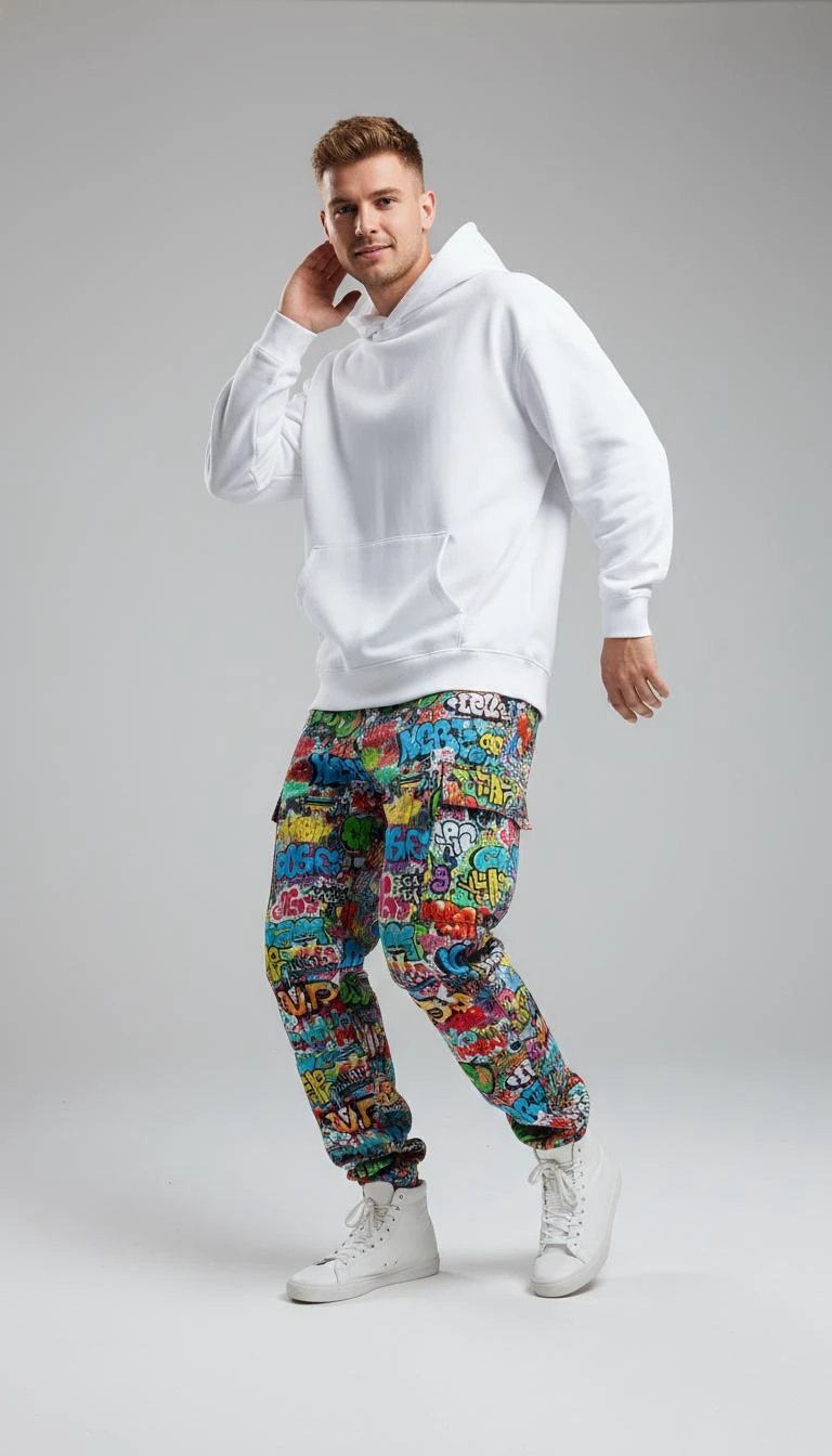 Abstract Graffiti Print Cargo Pants | Men's Streetwear Utility Trousers by Aesthetic Rebellion