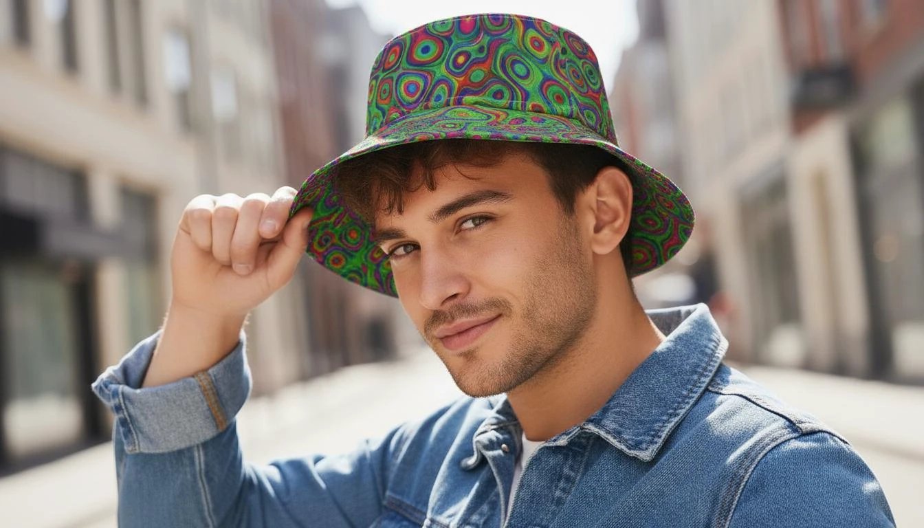Alligator Bites Neon Geometric Bucket Hat - Edgy Psychedelic Rave Hat for Dubstep & Alt-Fashion by Aesthetic Rebellion