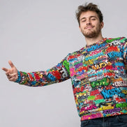 OG Graffiti Tag Sweatshirt, Vibrant All Over Print Crewneck Cotton, Unisex Streetwear Classic Top by Aesthetic Rebellion