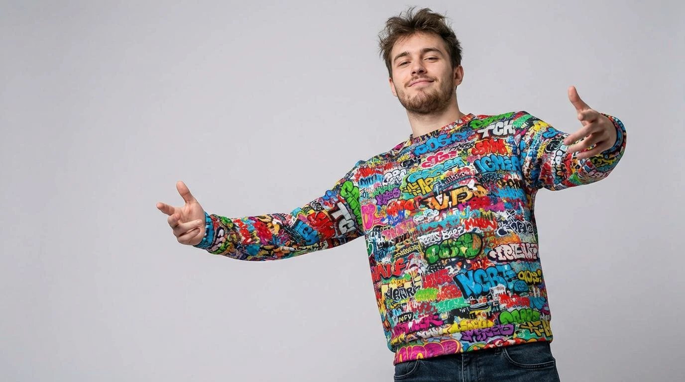 OG Graffiti Tag Sweatshirt, Vibrant All Over Print Crewneck Cotton, Unisex Streetwear Classic Top by Aesthetic Rebellion