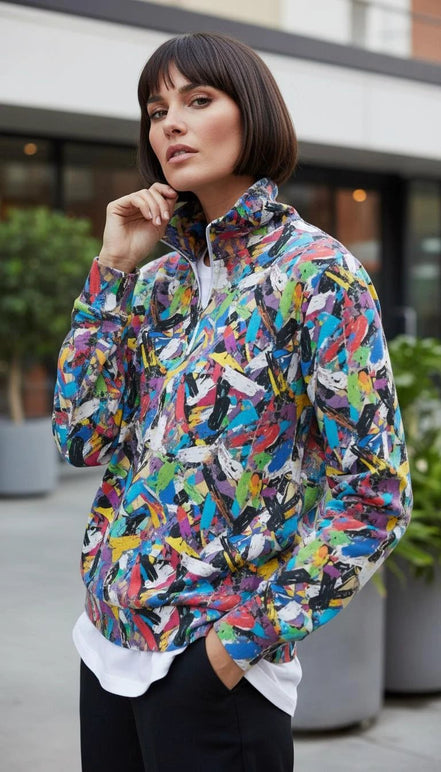 Digital Impasto Paint Stroke Half-Zip - Heavyweight Cotton Pullover for Fine Artists & Curators by Aesthetic Rebellion