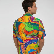 Psychedelic Swirl Camp Shirt - Vibrant Maximalist Hawaiian Shirt for Summer Festivals by Aesthetic Rebellion
