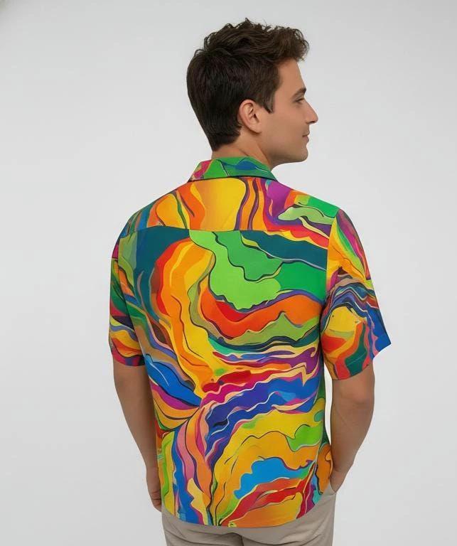 Psychedelic Swirl Camp Shirt - Vibrant Maximalist Hawaiian Shirt for Summer Festivals by Aesthetic Rebellion