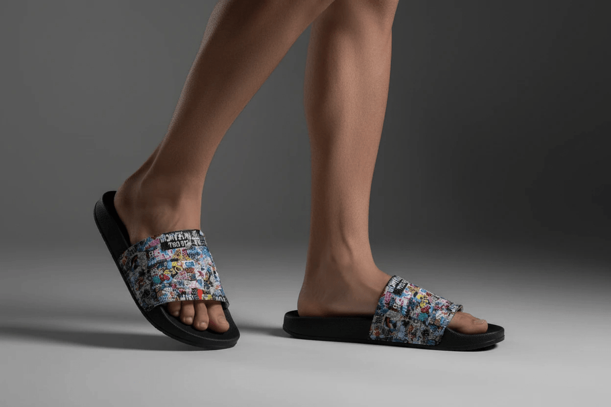 "Tag Swag" All-Over Print Slides | Bold Abstract Art PVC Slippers by Aesthetic Rebellion