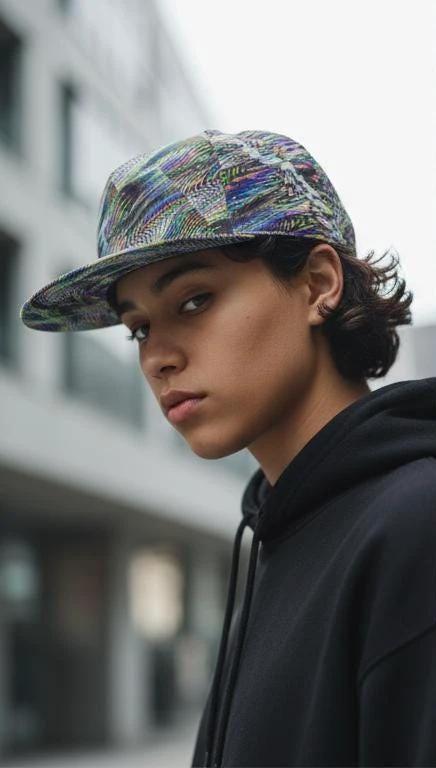 Abstract Fractal Art Flat Brim Cap • Maximalist Streetwear Snapback by Aesthetic Rebellion