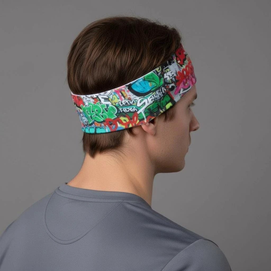 Graffiti Street Art Sports Headband - Sweat-Wicking Maximalist Hairband for HIIT, Running & Urban Fitness - Aesthetic Rebellion