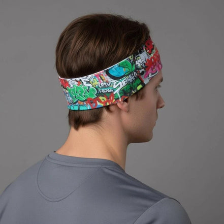 Graffiti Street Art Sports Headband - Sweat-Wicking Maximalist Hairband for HIIT, Running & Urban Fitness - Aesthetic Rebellion