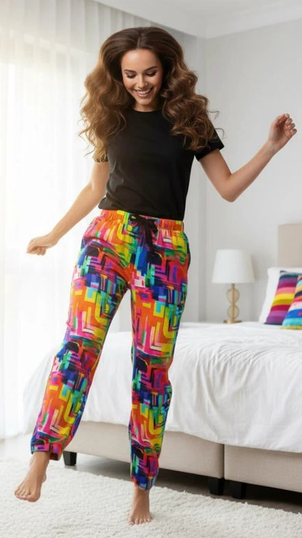 Geometric Pajama Pants | Retro Abstract Print Lounge Sleepwear by Aesthetic Rebellion