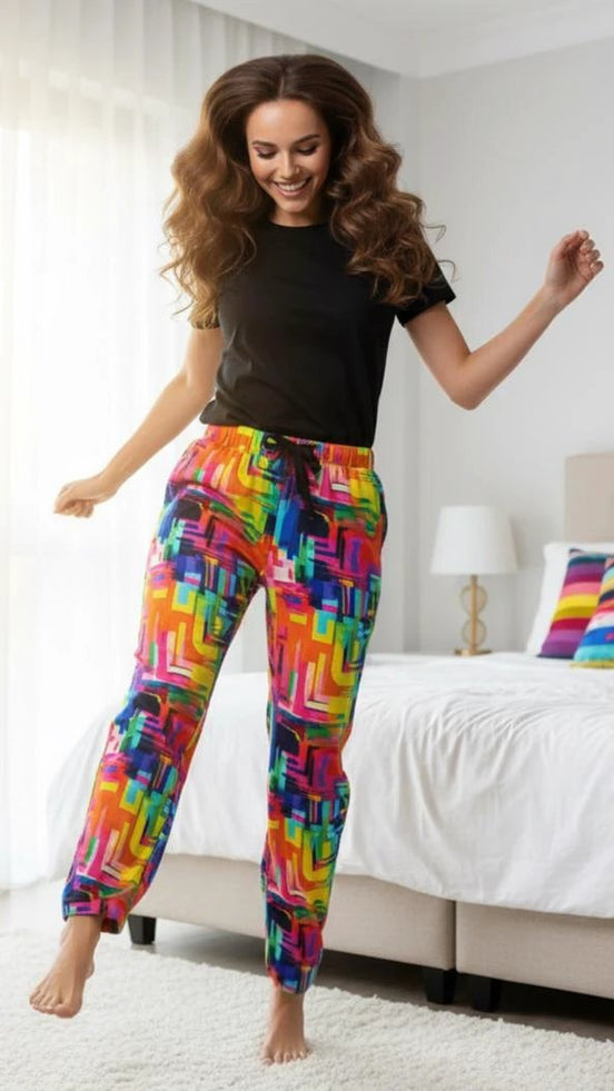 Geometric Pajama Pants | Retro Abstract Print Lounge Sleepwear by Aesthetic Rebellion