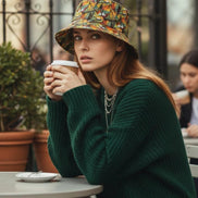 Nature Calls Abstract Leaf Bucket Hat - Earthy Autumn Print Sun Hat for Gorpcore Style by Aesthetic Rebellion