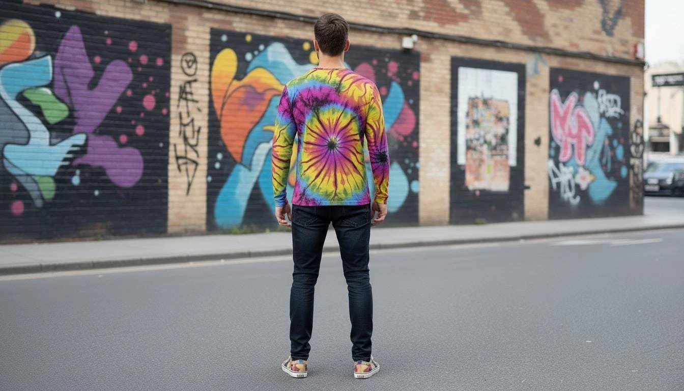 Cyber-Marble Men's Henley – Liquid Glitch Streetwear Top – Maximalist Long Sleeve Art Shirt by Aesthetic Rebellion