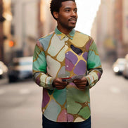 Emerald Shards Cotton Poplin Dress Shirt - Luxury Geometric Button-Down for Modern Men by Aesthetic Rebellion
