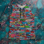 Maximalist Drawstring Tank for Festival-Ready Dressers — Bold AOP Cotton-Blend Sleeveless, Adjustable Hem Streetwear, Summer Gym Festival Hybrid, Men's Wearable Art Top