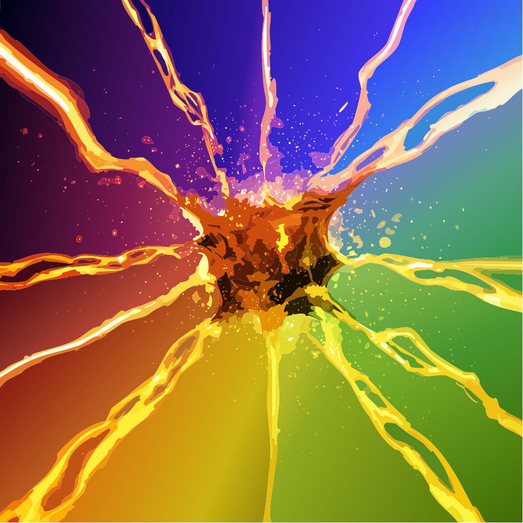 Chromatic Lava Circuit Eruption – all-over print SVG with psychedelic neon explosion of circuitry dissolving into colorful lava flows