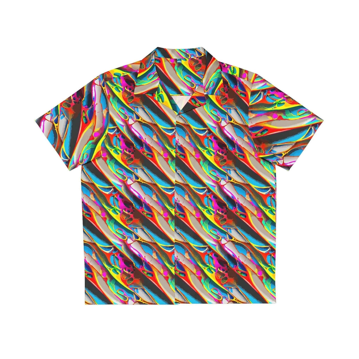 Prismatic Crimson Wave Hawaiian Shirt – High-Energy Festival Aloha Top by Aesthetic Rebellion