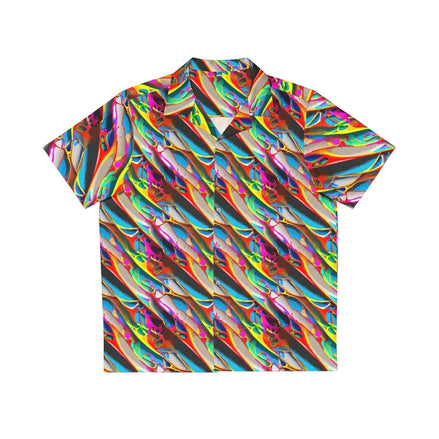 Prismatic Crimson Wave Hawaiian Shirt – High-Energy Festival Aloha Top by Aesthetic Rebellion