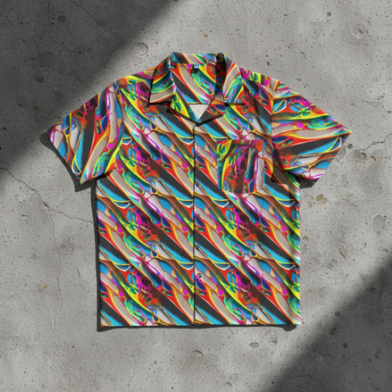 Prismatic Crimson Wave Hawaiian Shirt for High-Energy Festival Dressers — Bold AOP Aloha Button-Up | Aesthetic Rebellion