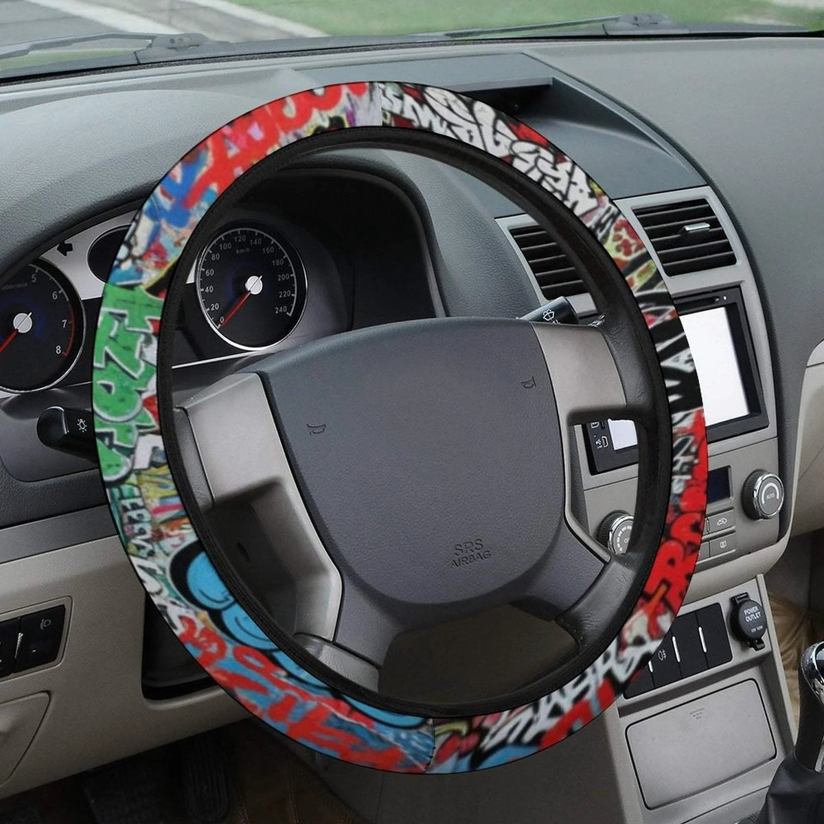 Psychedelic All-Over Print Steering Wheel Cover - Anti-Slip Maximalist Car Decor for Artistic Drivers by Aesthetic Rebellion