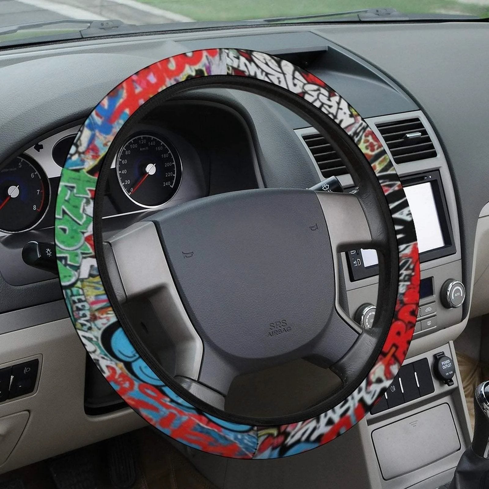 Psychedelic All-Over Print Steering Wheel Cover - Anti-Slip Maximalist Car Decor for Artistic Drivers by Aesthetic Rebellion
