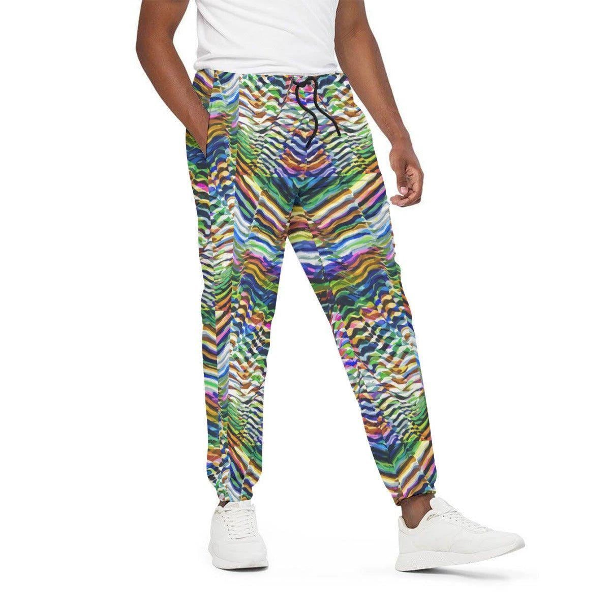 Neon Zebra Psychedelic Joggers - Elastic Waist Cotton Streetwear Pants for Festival Shuffling & Bold Style by Aesthetic Rebellion