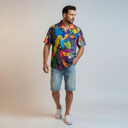 Trippy Tropics Vaporwave Hawaiian Shirt - Vibrational Vector AOP Button-Up for Cyber-Vacation & Festivals by Aesthetic Rebellion