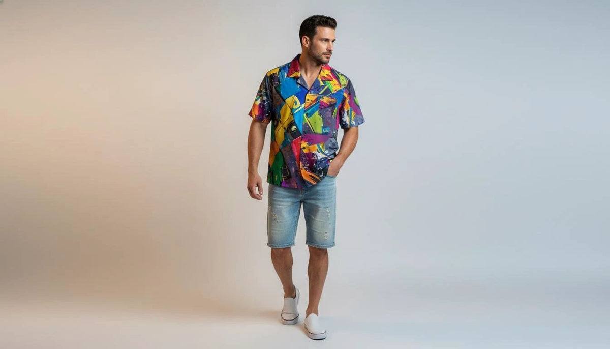 Trippy Tropics Vaporwave Hawaiian Shirt - Vibrational Vector AOP Button-Up for Cyber-Vacation & Festivals by Aesthetic Rebellion