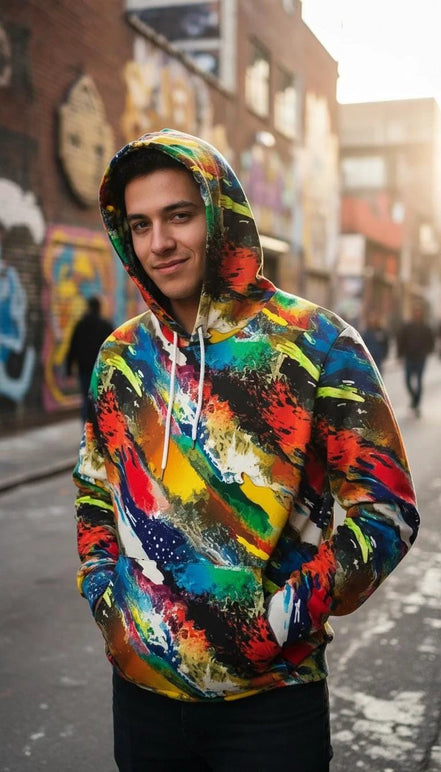 Vibrant Water Splash Hoodie – Psychedelic Fluid Art Pullover by Aesthetic Rebellion